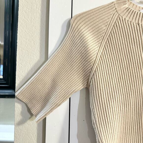 NWT NAADAM Twist Back Short Sleeve Top Beige Cashmere & Silk Blend Ribbed Small - Picture 6 of 10